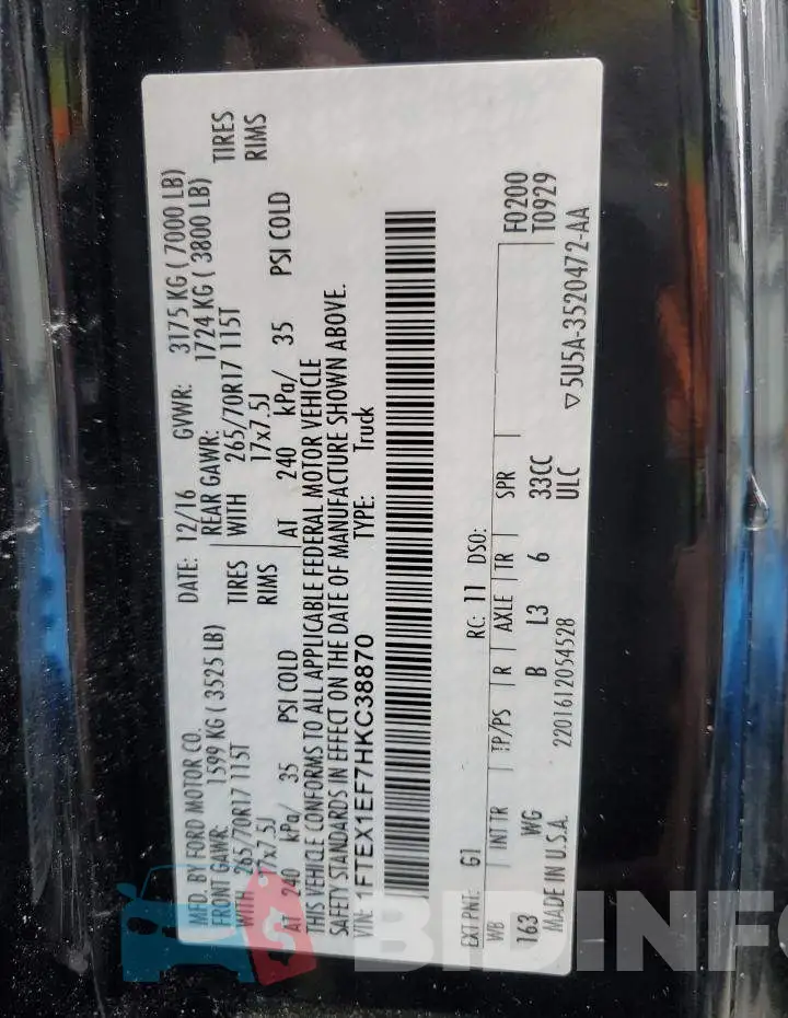 1FTEX1EF7HKC38870 Photo# 12