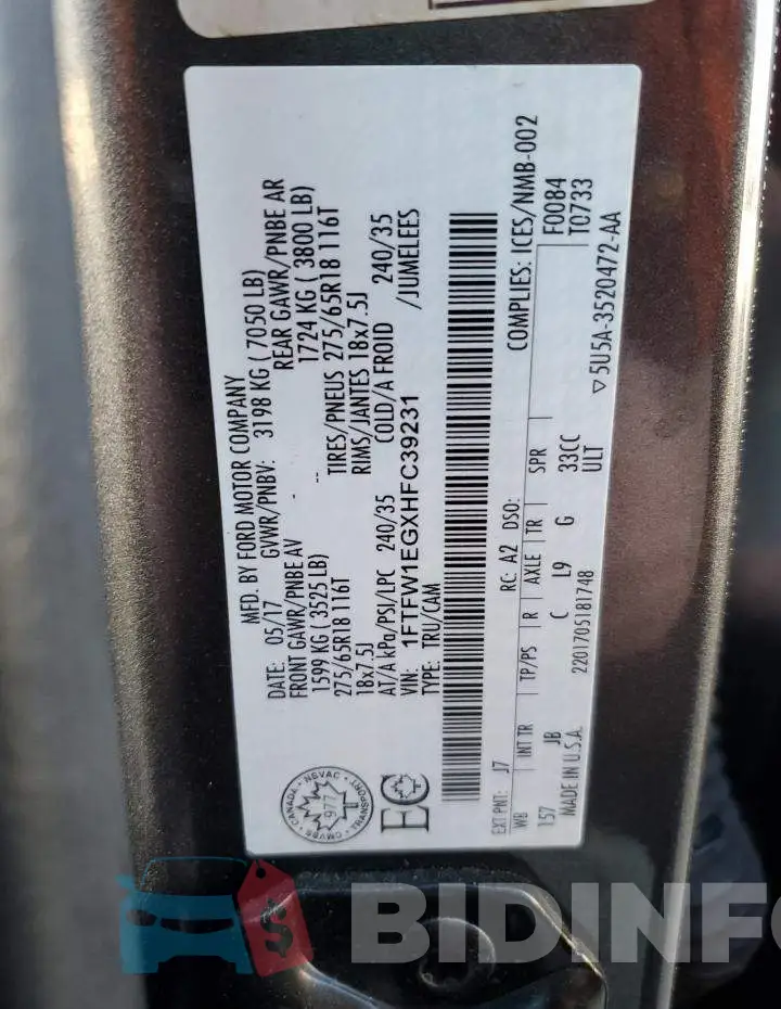 1FTFW1EGXHFC39231 Photo# 12