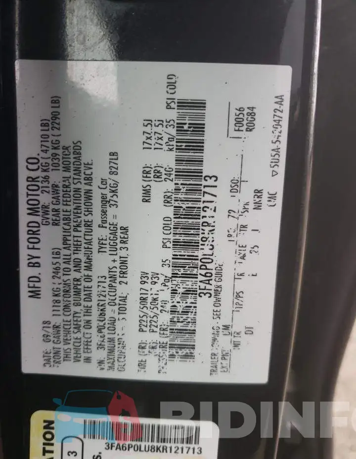 3FA6P0LU8KR121713 Photo# 12