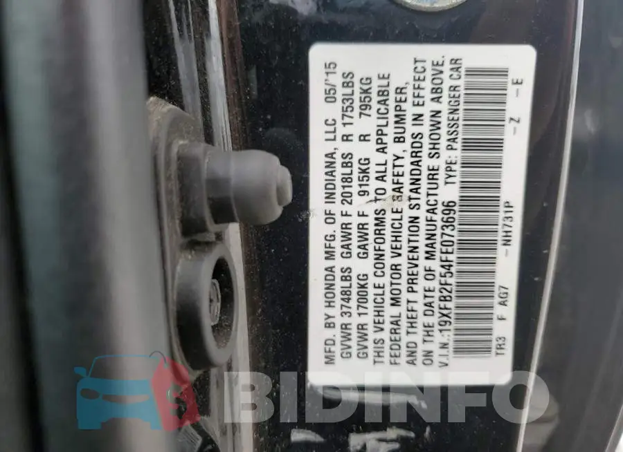 19XFB2F54FE073696 Photo# 12
