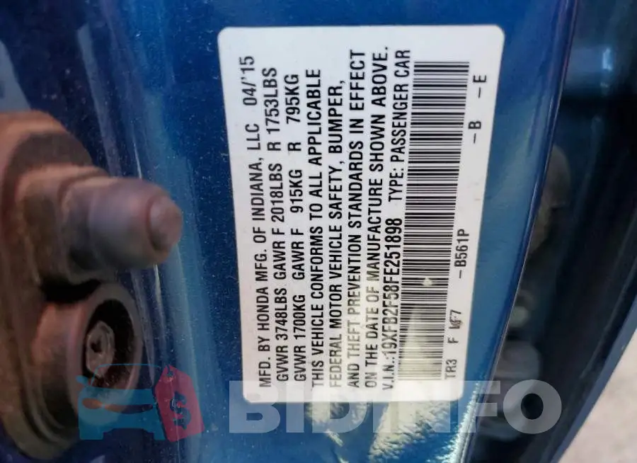 19XFB2F58FE251898 Photo# 12