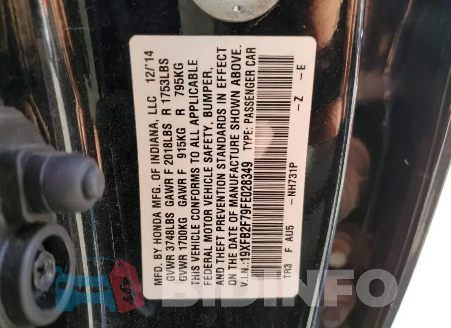 19XFB2F79FE028349 Photo# 12