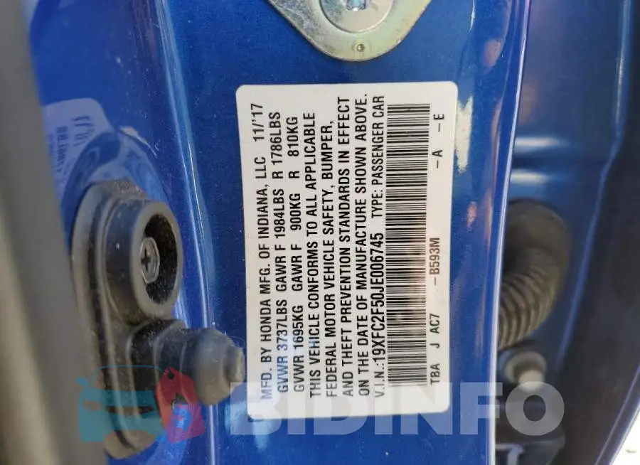 19XFC2F50JE006745 Photo# 12