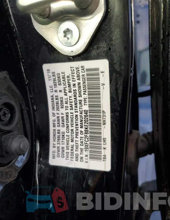 19XFC2F88KE202640 Photo# 13