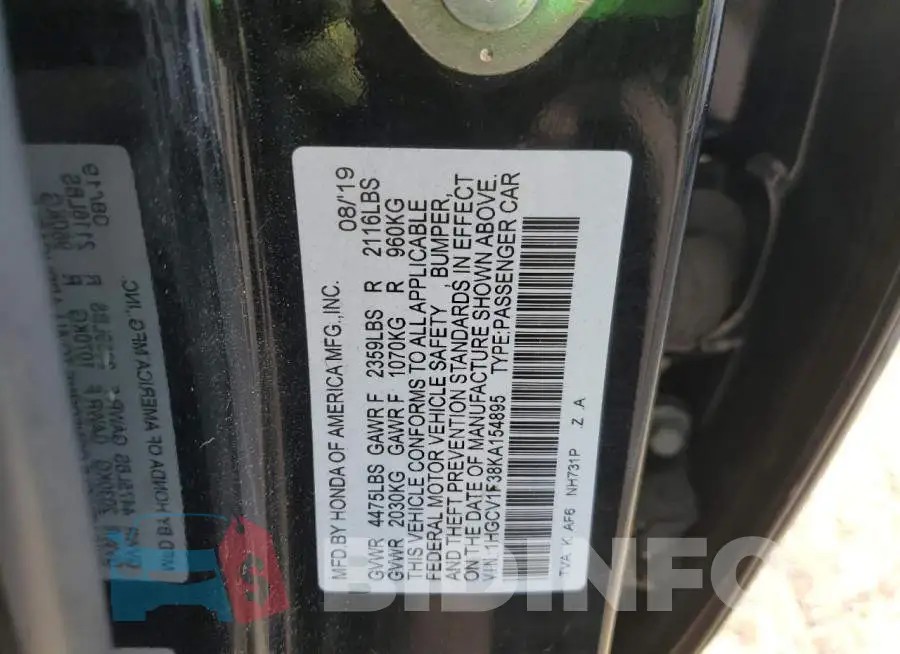 1HGCV1F38KA154895 Photo# 12