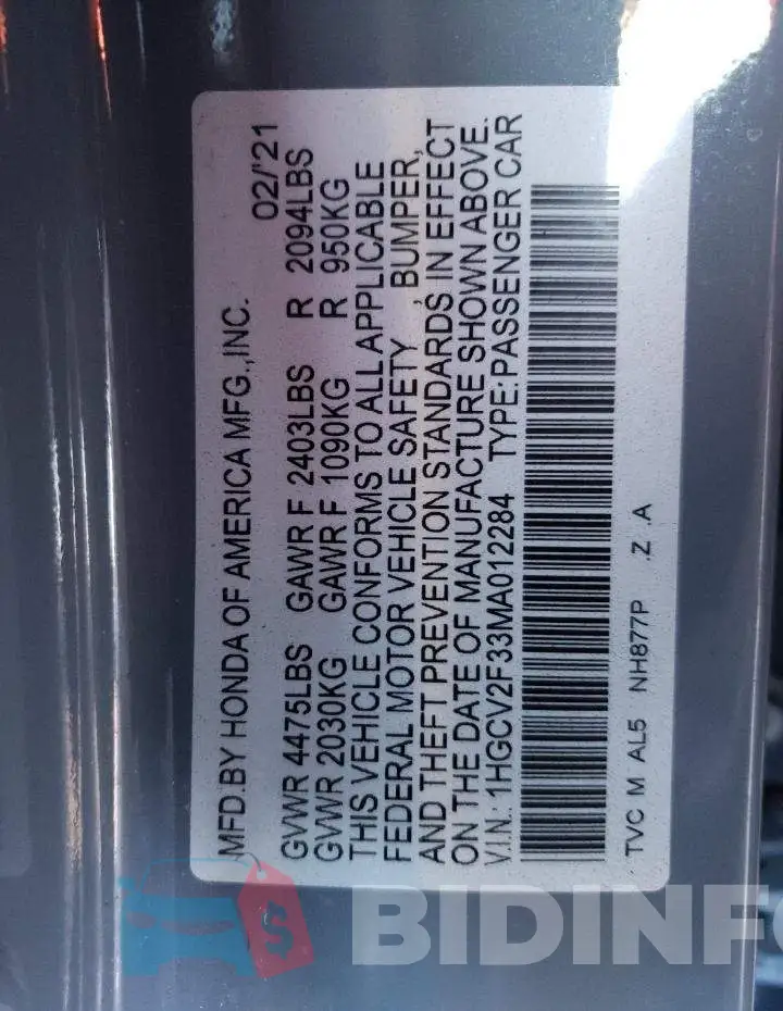 1HGCV2F33MA012284 Photo# 12