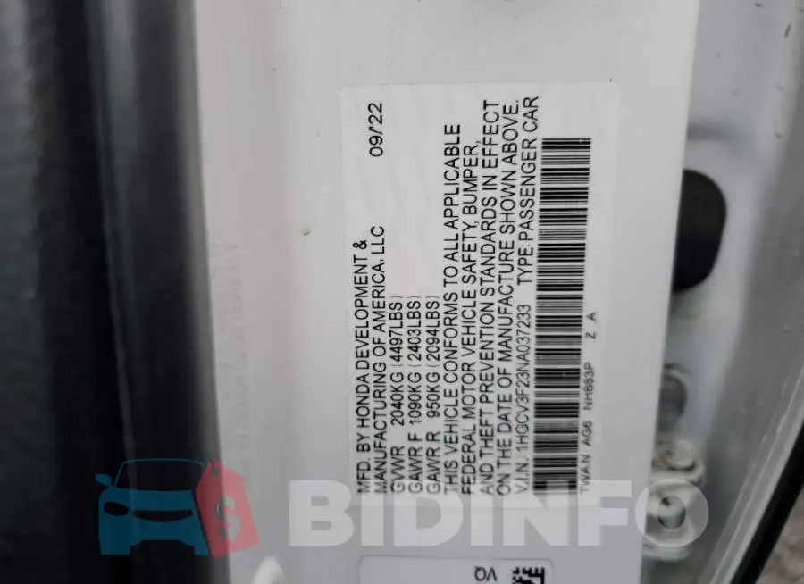 1HGCV3F23NA037233 Photo# 12