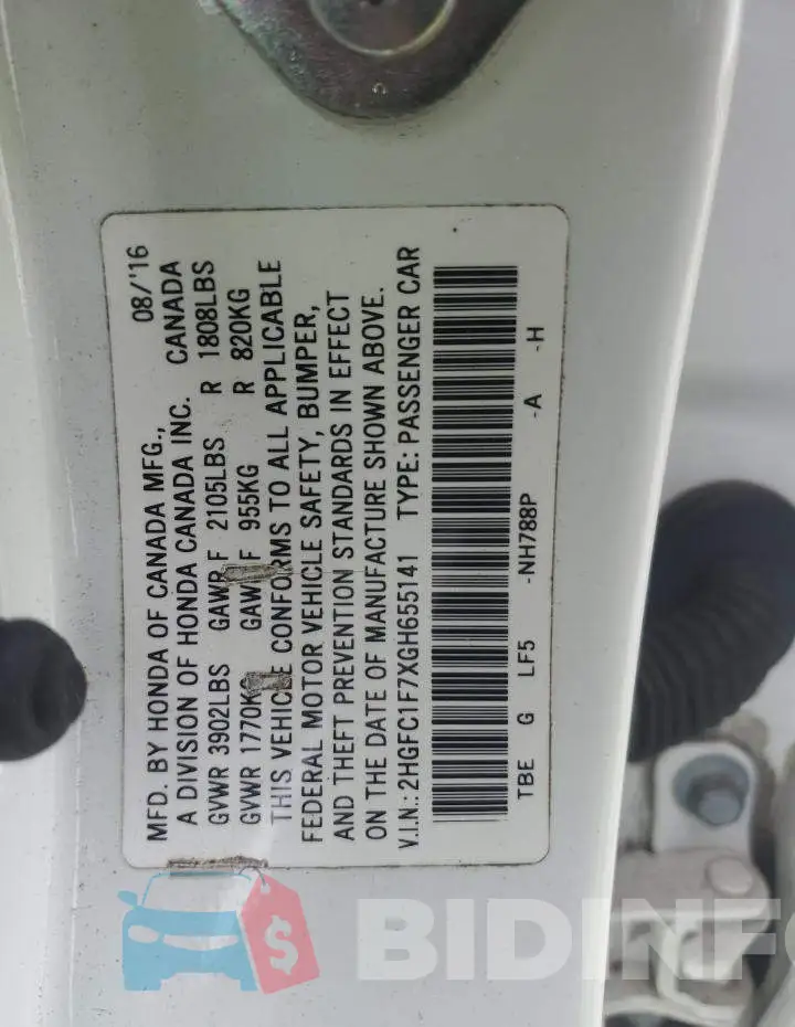 2HGFC1F7XGH655141 Photo# 12