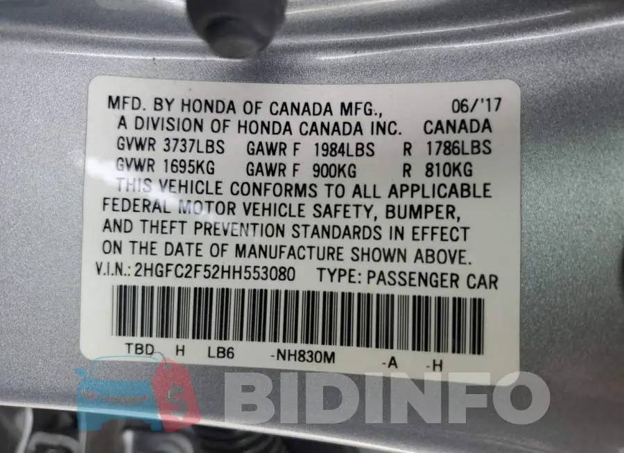 2HGFC2F52HH553080 Photo# 12