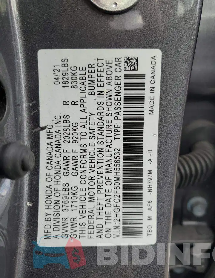 2HGFC2F60MH556532 Photo# 12