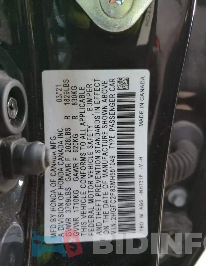 2HGFC2F83MH551049 Photo# 12