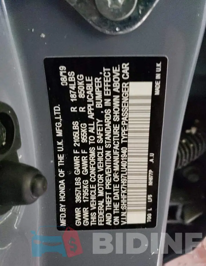 SHHFK7H97LU401940 Photo# 12
