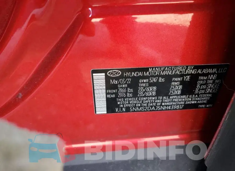 5NMS2DAJ5NH439817 Photo# 14
