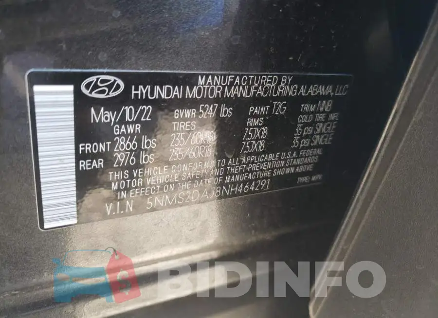 5NMS2DAJ8NH464291 Photo# 13