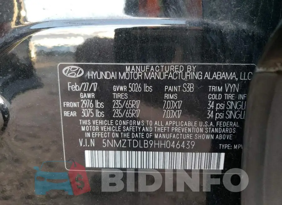 5NMZTDLB9HH046439 Photo# 13