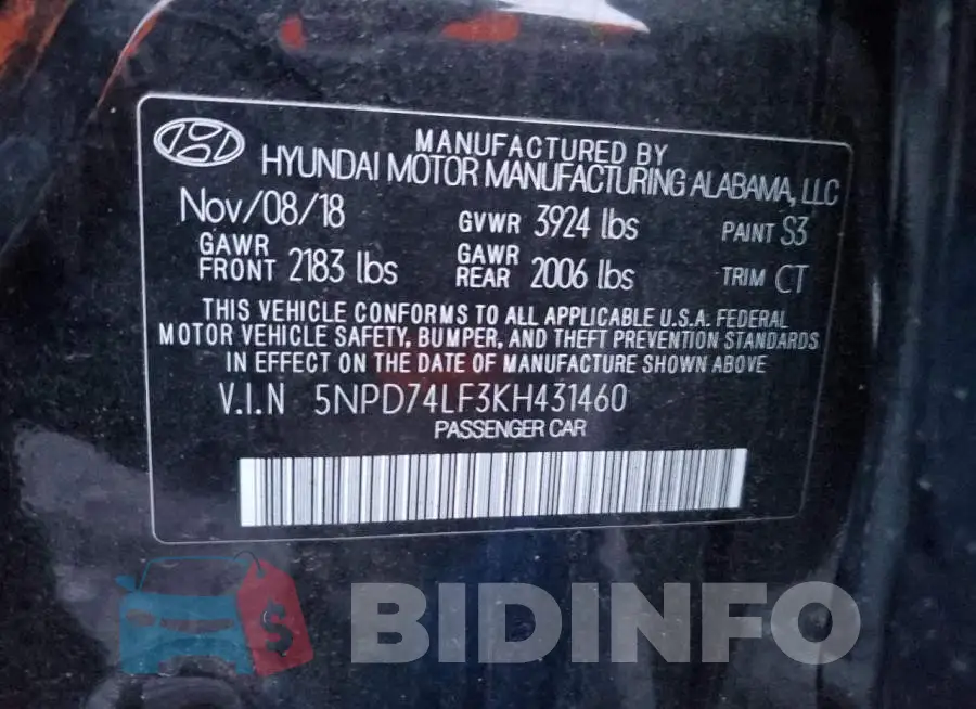 5NPD74LF3KH431460 Photo# 12