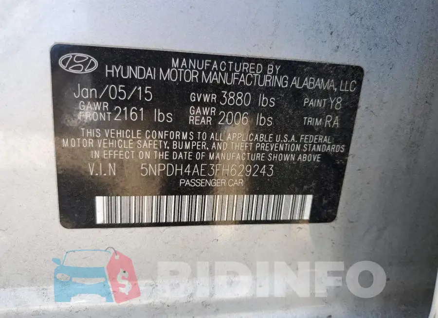5NPDH4AE3FH629243 Photo# 12