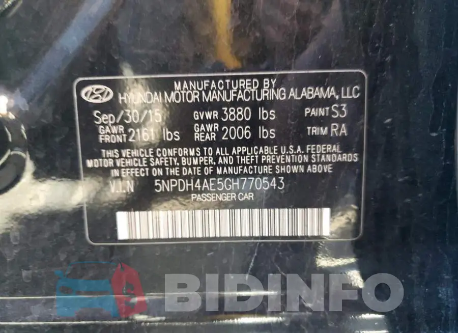 5NPDH4AE5GH770543 Photo# 12