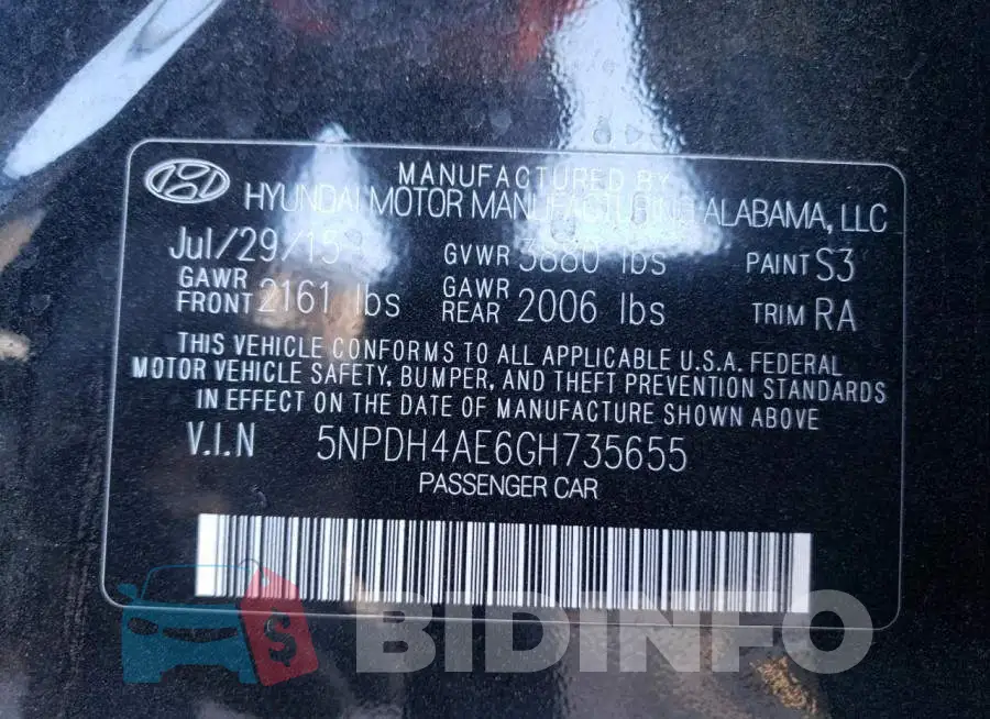 5NPDH4AE6GH735655 Photo# 12