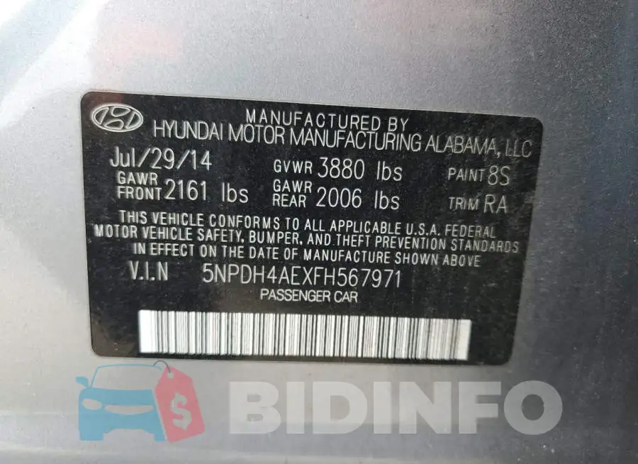 5NPDH4AEXFH567971 Photo# 12