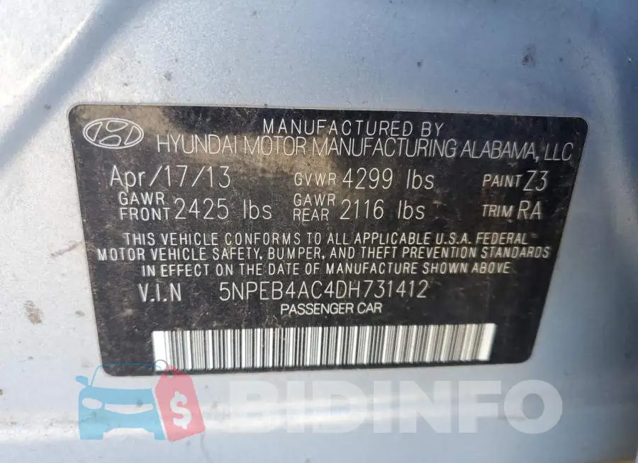 5NPEB4AC4DH731412 Photo# 12