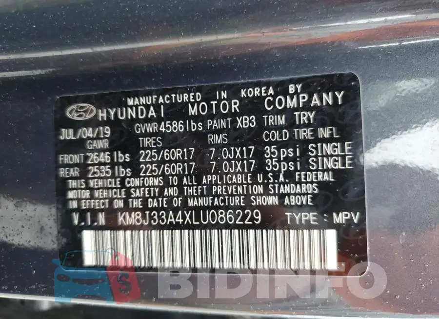 KM8J33A4XLU086229 Photo# 13