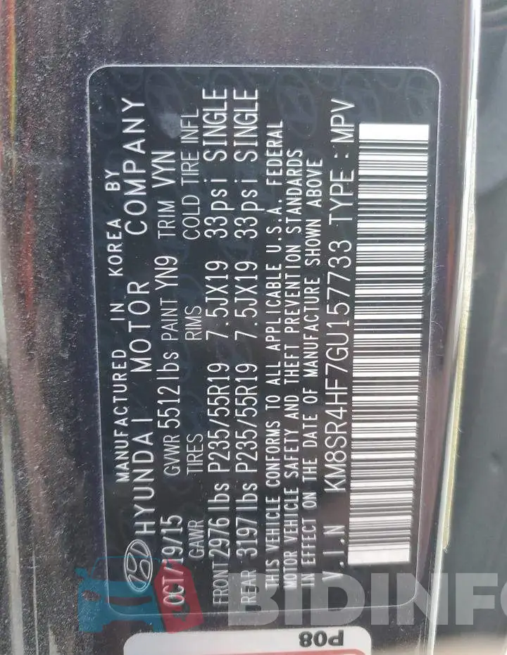 KM8SR4HF7GU157733 Photo# 13
