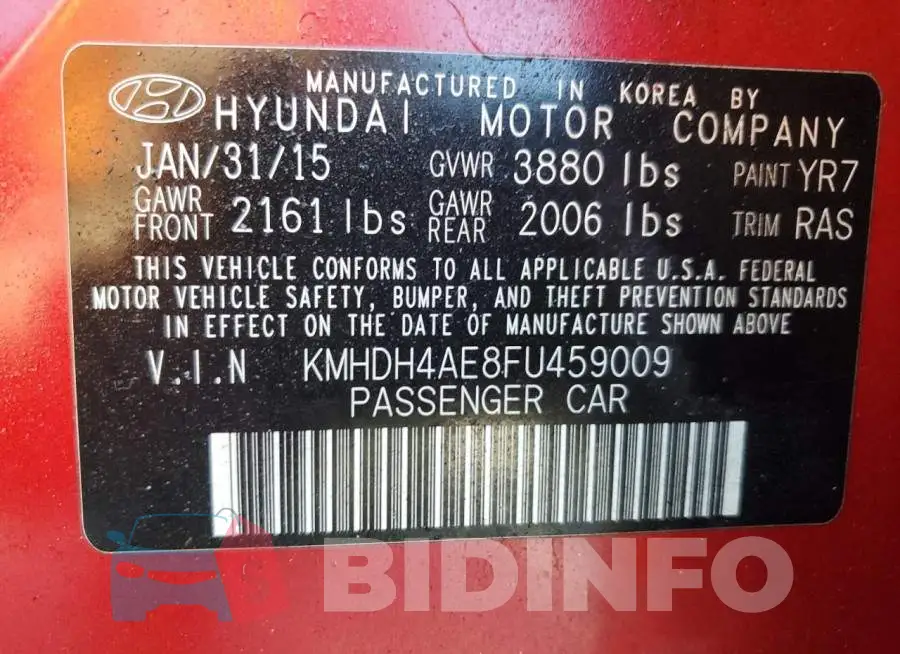 KMHDH4AE8FU459009 Photo# 12