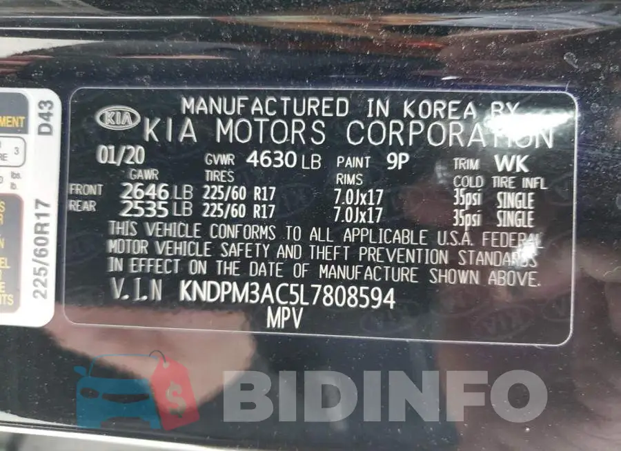 KNDPM3AC5L7808594 Photo# 13