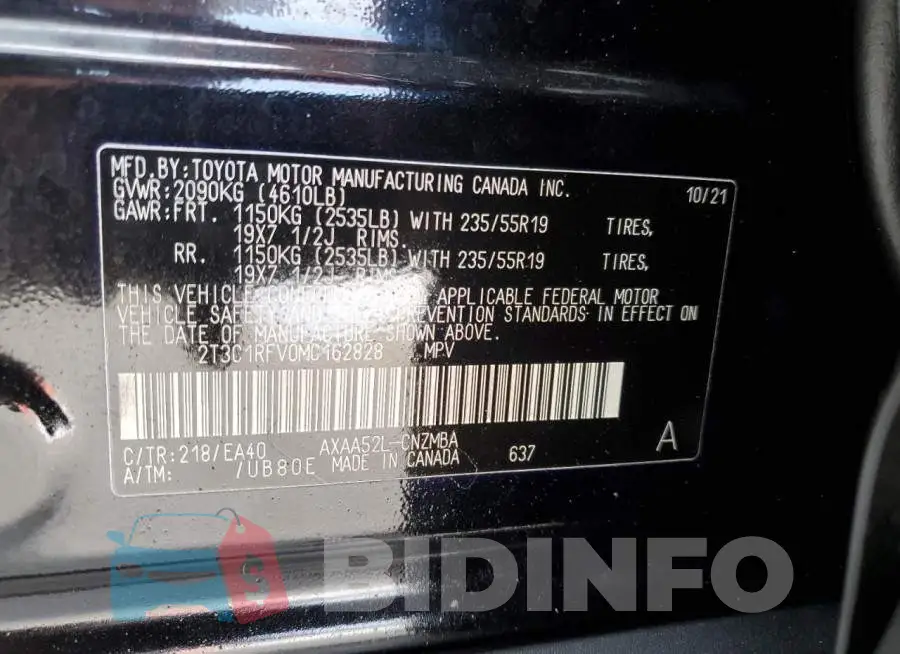 2T3C1RFV0MC162828 Photo# 13