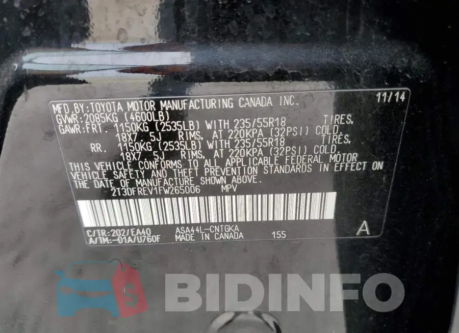 2T3DFREV1FW265006 Photo# 13