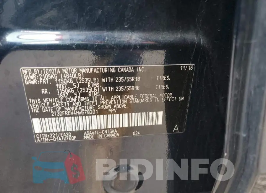 2T3DFREV4HW578201 Photo# 12