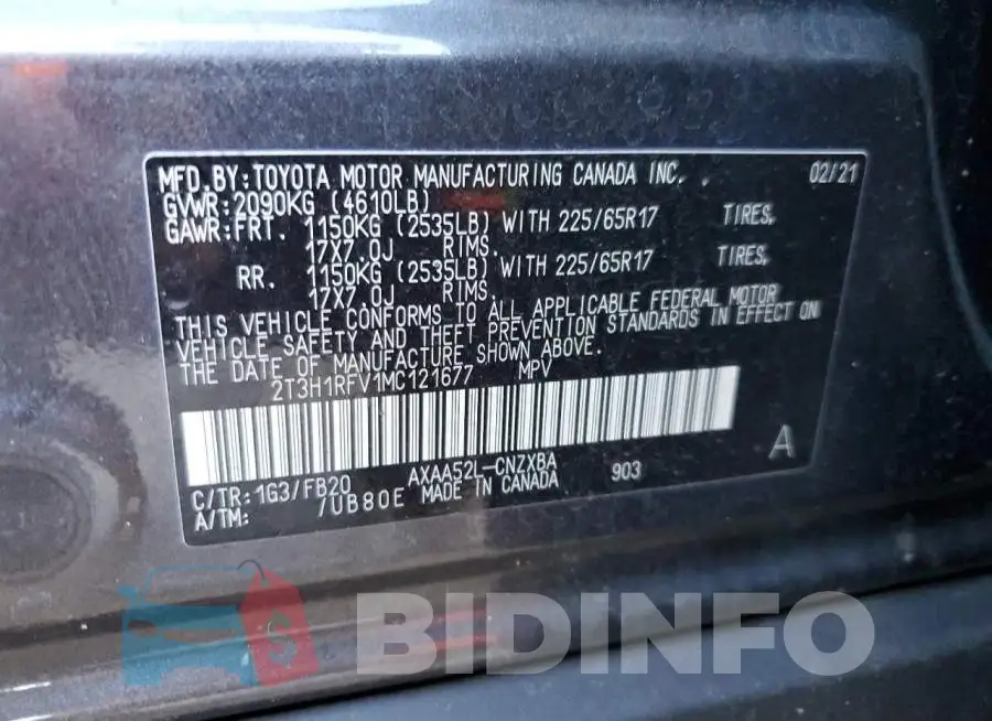 2T3H1RFV1MC121677 Photo# 13
