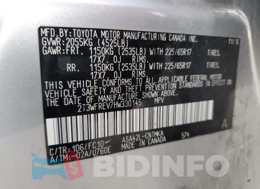 2T3WFREV7HW330145 Photo# 14