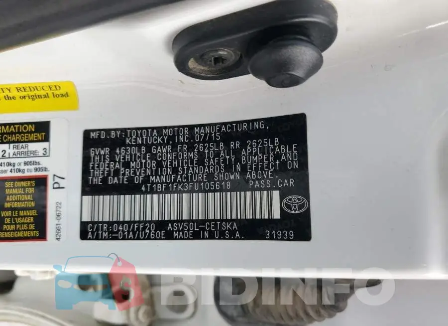 4T1BF1FK3FU105618 Photo# 12