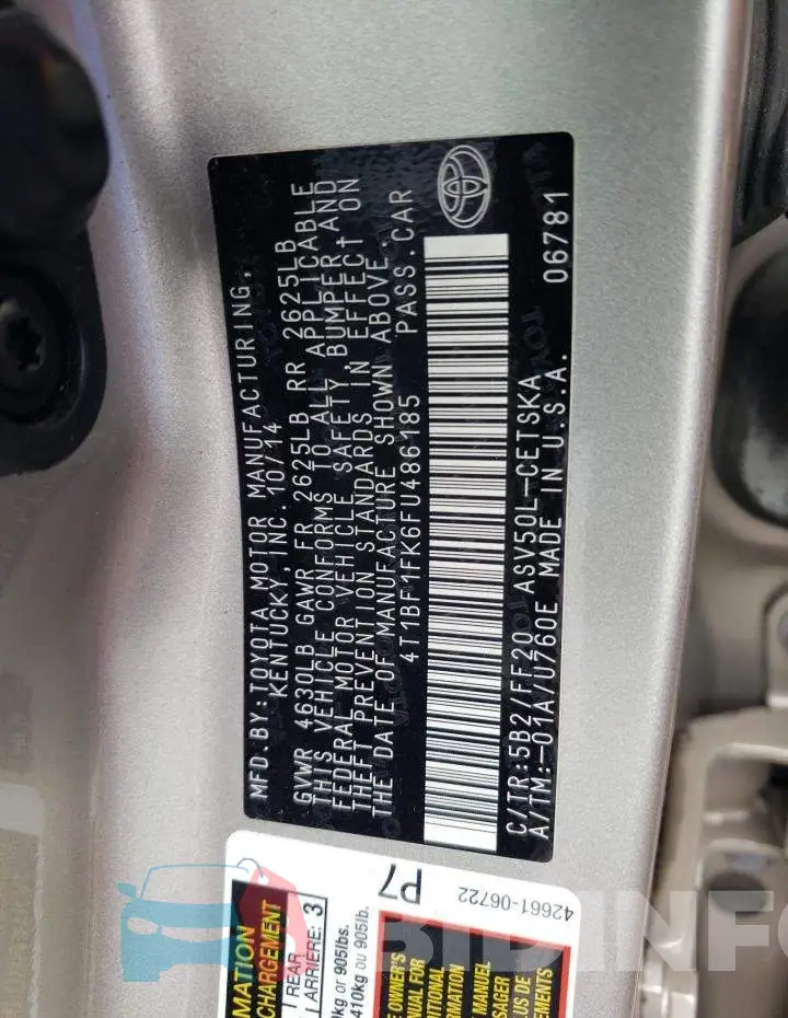 4T1BF1FK6FU486185 Photo# 12