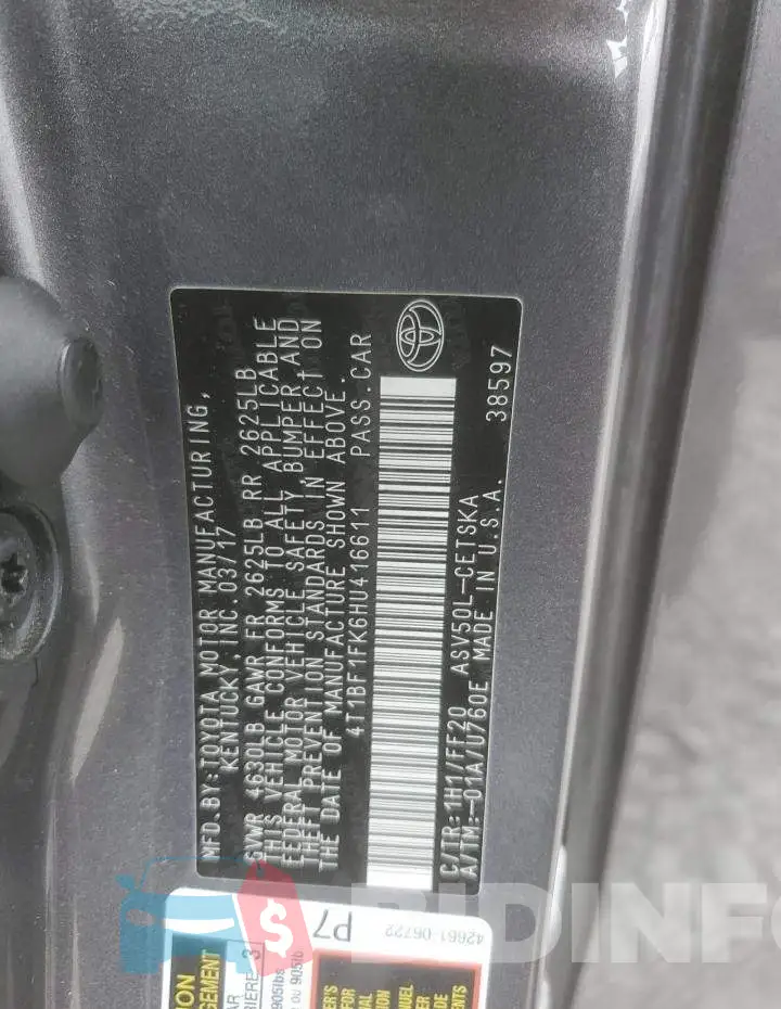 4T1BF1FK6HU416611 Photo# 13