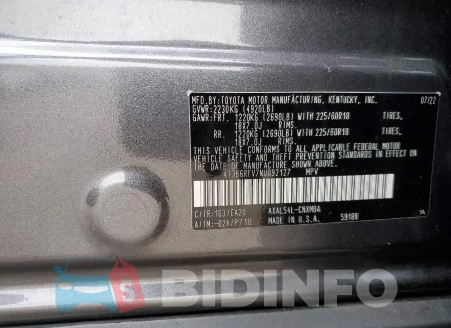 4T3B6RFV7NU092127 Photo# 13