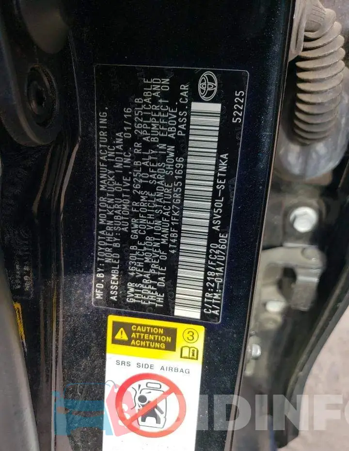 4T4BF1FK7GR551696 Photo# 12