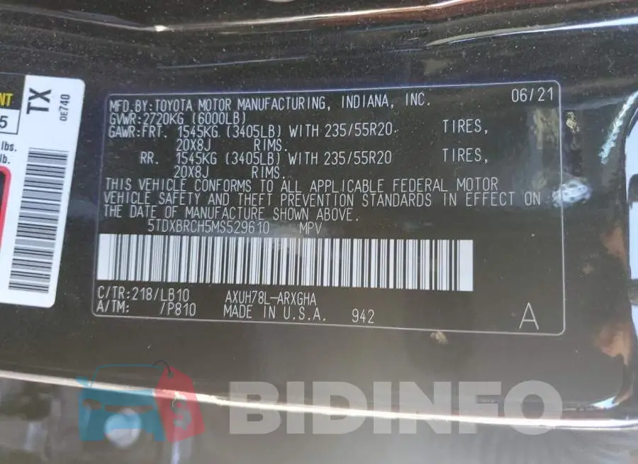 5TDXBRCH5MS529610 Photo# 13