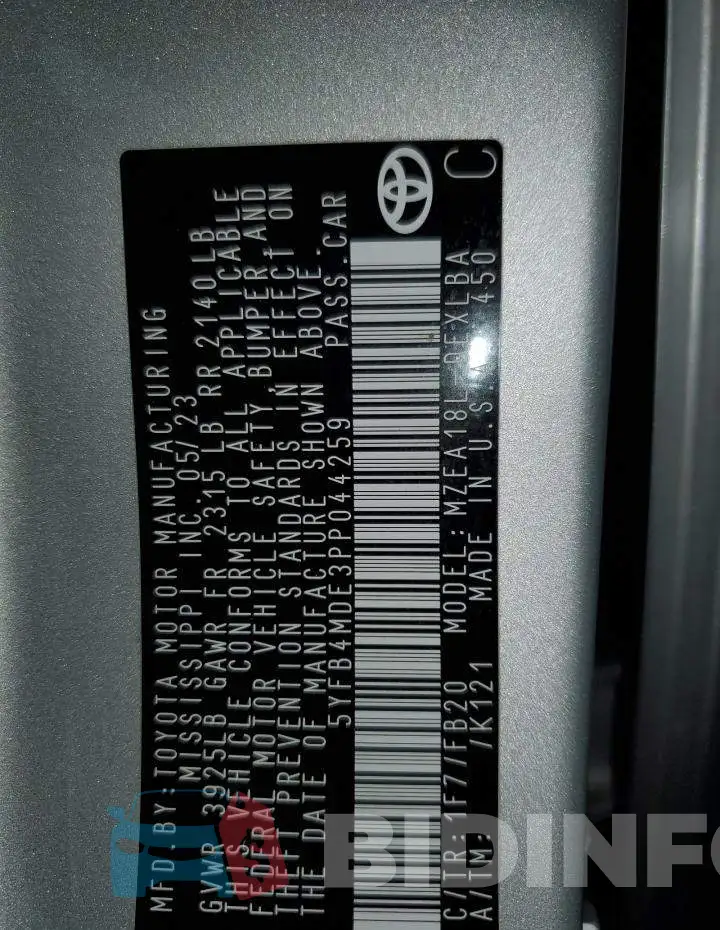5YFB4MDE3PP044259 Photo# 13