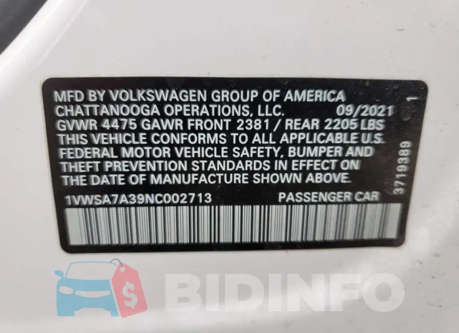 1VWSA7A39NC002713 Photo# 12