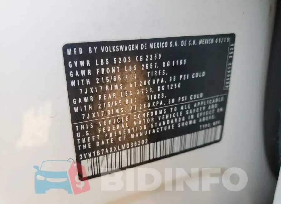 3VV1B7AXXLM036302 Photo# 14