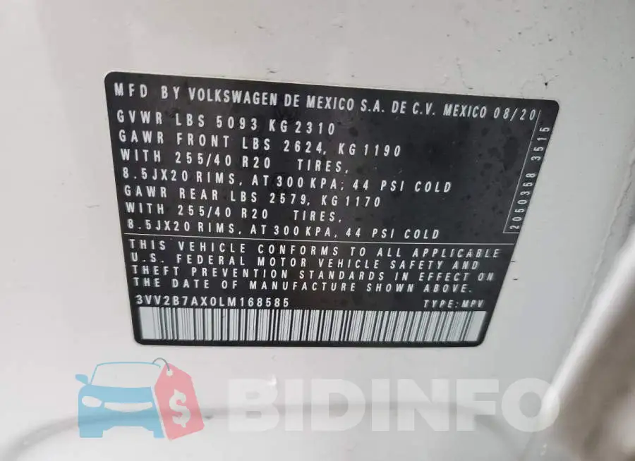 3VV2B7AX0LM168585 Photo# 12