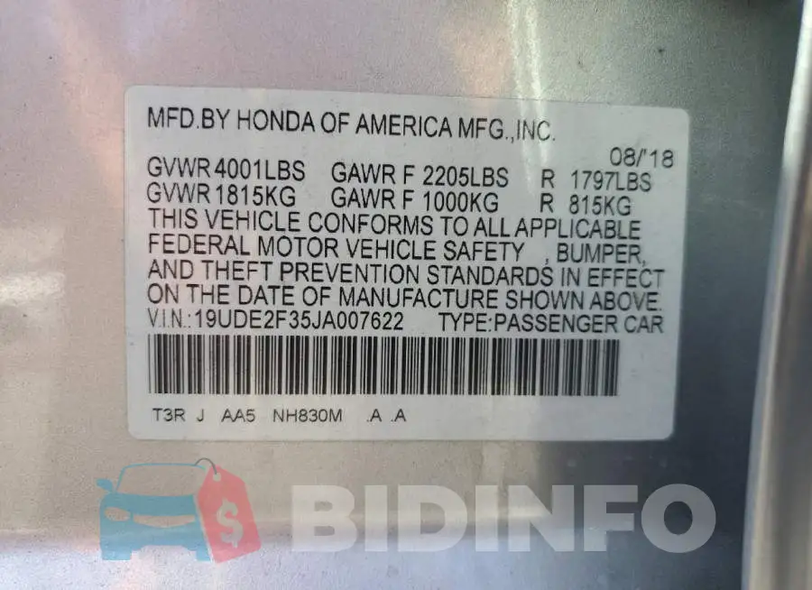 19UDE2F35JA007622 Photo# 13
