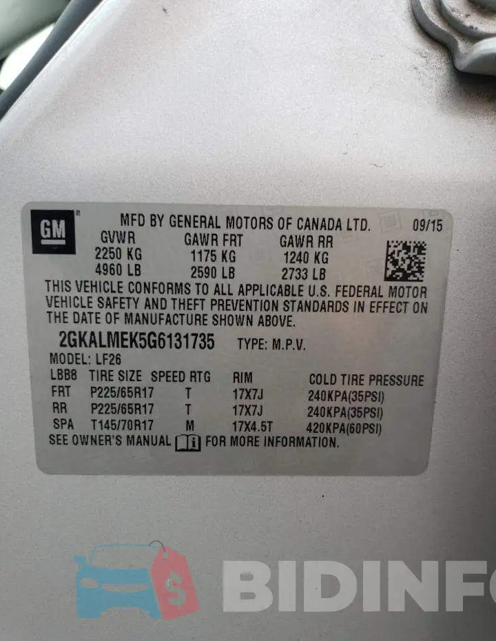 2GKALMEK5G6131735 Photo# 12