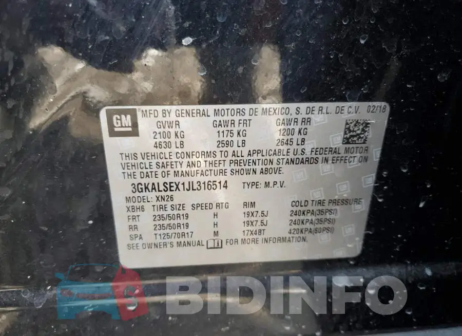 3GKALSEX1JL316514 Photo# 13