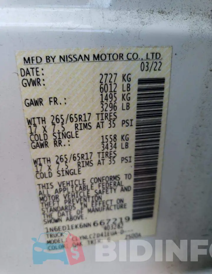 1N6ED1EK6NN667219 Photo# 12