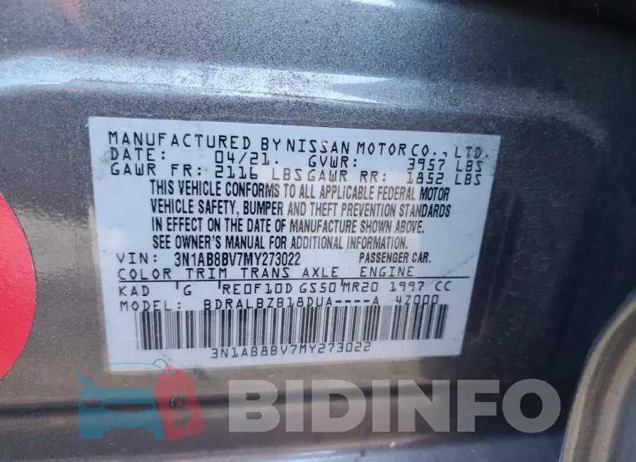 3N1AB8BV7MY273022 Photo# 12