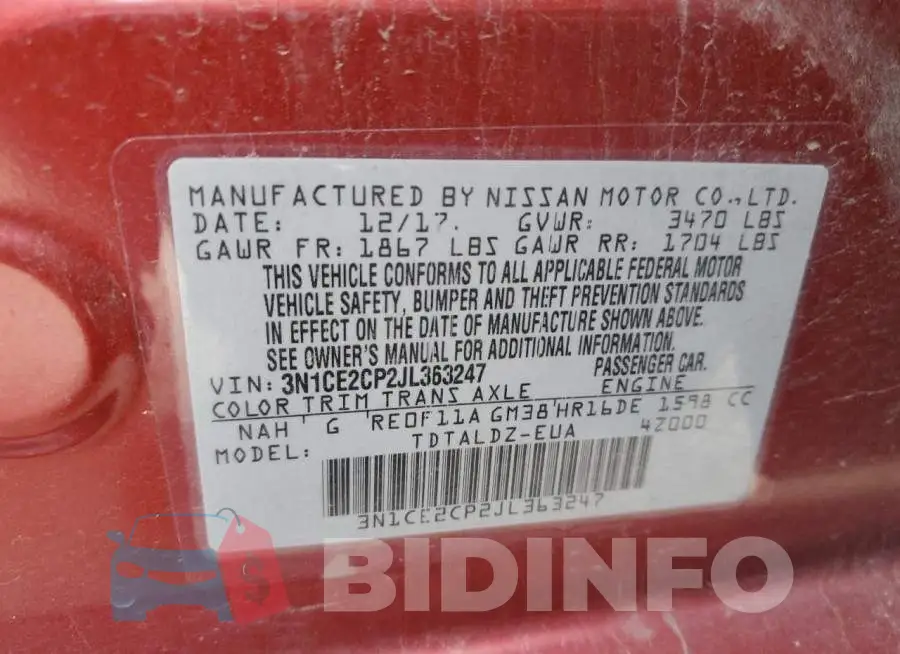 3N1CE2CP2JL363247 Photo# 12